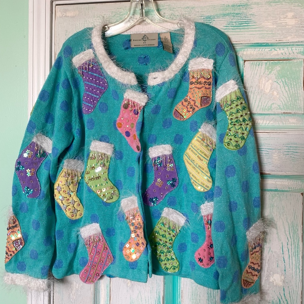🌵Vintage Design Options By Philip And Jane Gordon Stockings Sweater Cardigan M - Picture 2 of 11